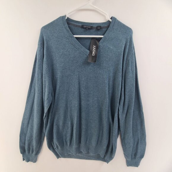 DKNY NWT Women's Sweater Long Sleeve V-Neck  Pullover Blue Size XXL Classic - Picture 1 of 7